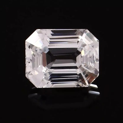 emerald -cut White Sapphire on a black background