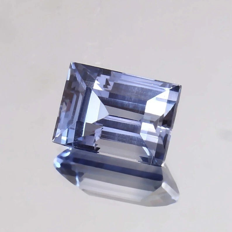Ceylon Blue Sapphire – Baguette Cut gemstone on a light gray background